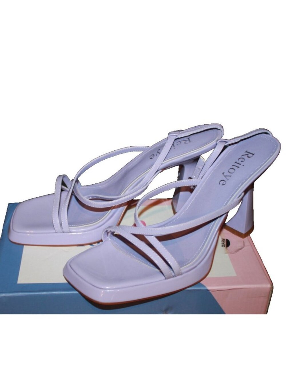 Reitoye Platform High Chunky Block  Heels Square Toe Sandals Purple Size 9 NEW